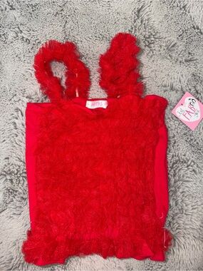 JustFab Red Ruffle Girls Tank with Tulle Straps